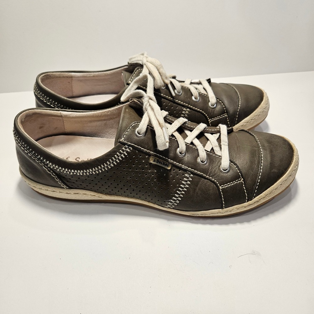 Josef Seibel Womens Caspian Leather Sneakers Olive Gray EU 39 Comfort Shoes 8.5 - Picture 4 of 10